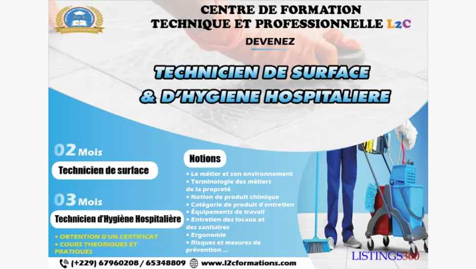Professionnalisez vous au métier de technicien de surface et d'hygiène hospitalière au CFTP-L2C Bénin